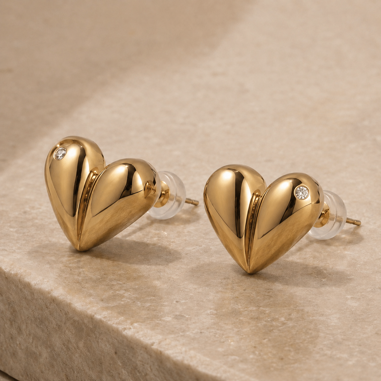 HEART CUBIC ZIRCONIA POST EARRINGS
