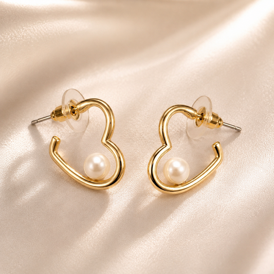 PEARL METAL HEART POST EARRINGS