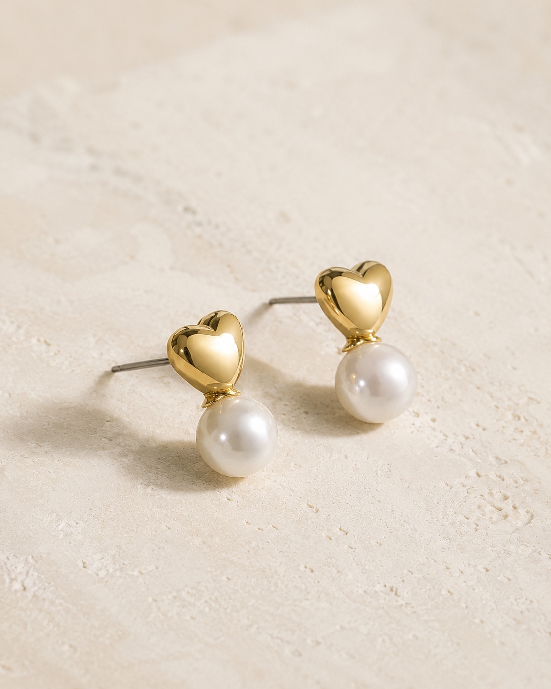 HEART METAL PEARL DROP EARRINGS