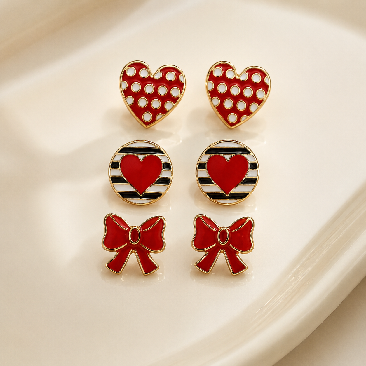 METAL EXPOXY HEART/ BOW EARRING SETS