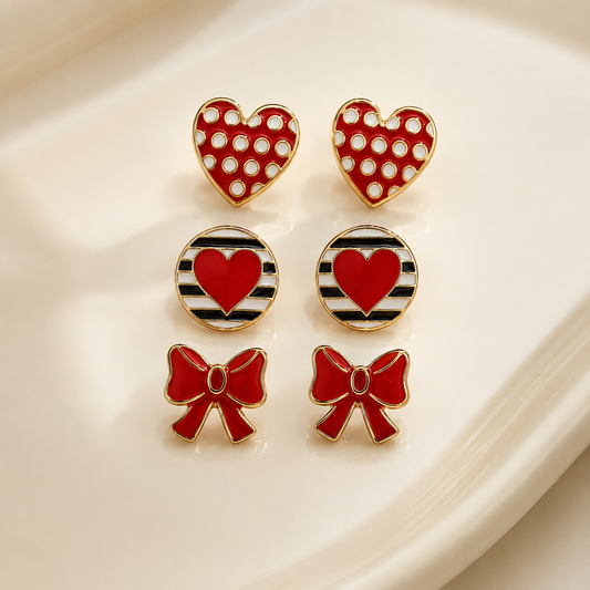 METAL EXPOXY HEART/ BOW EARRING SETS