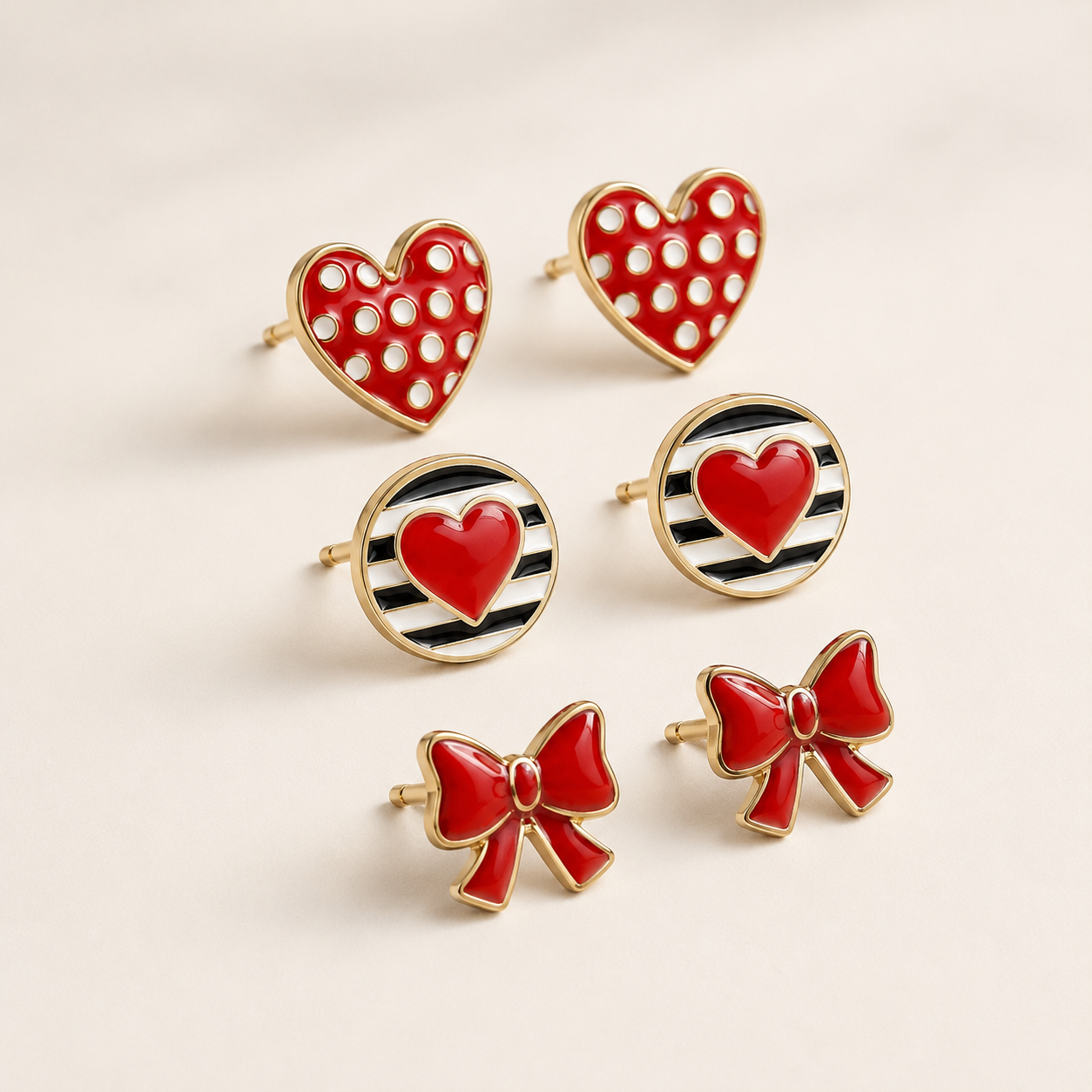 METAL EXPOXY HEART/ BOW EARRING SETS