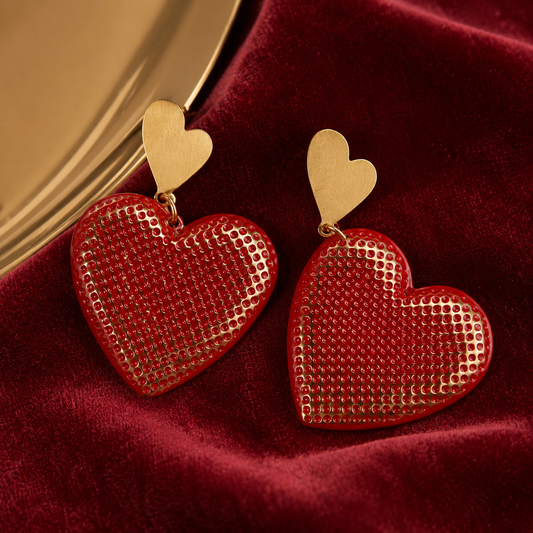 OVERSIZED SHIMMER HEART EARRINGS