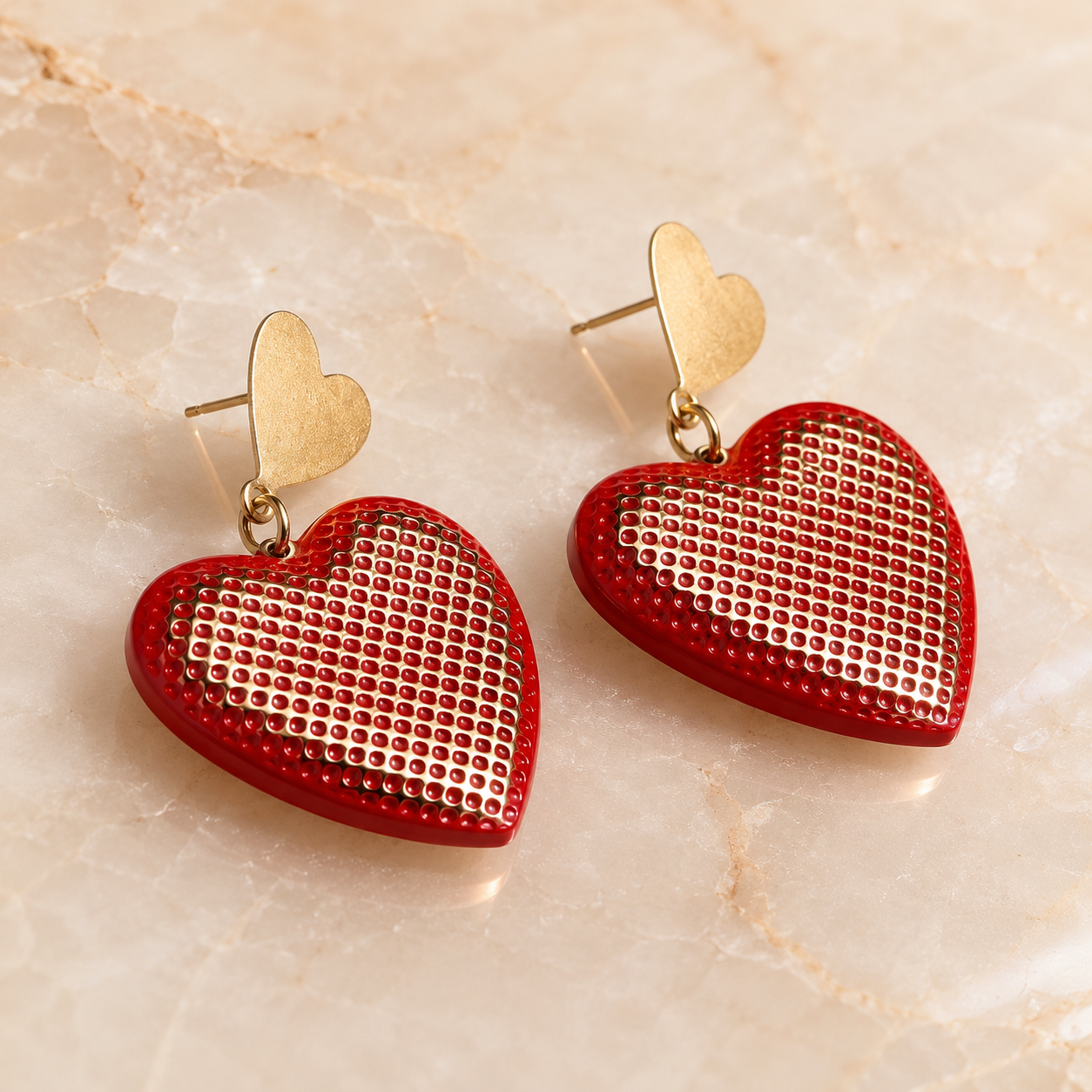OVERSIZED SHIMMER HEART EARRINGS