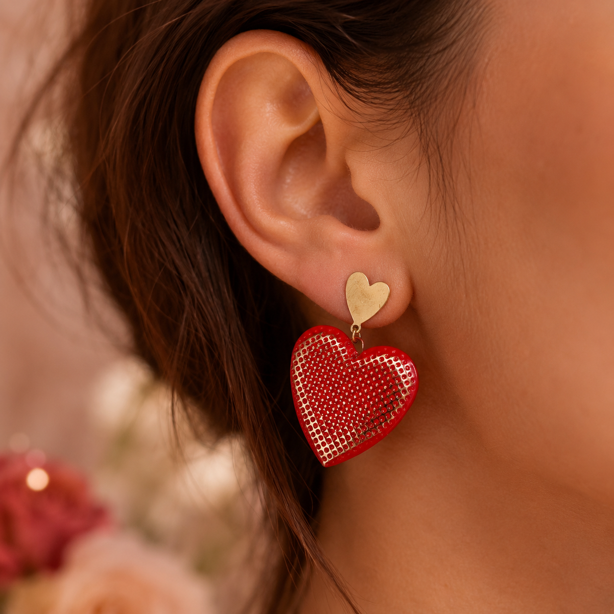 OVERSIZED SHIMMER HEART EARRINGS