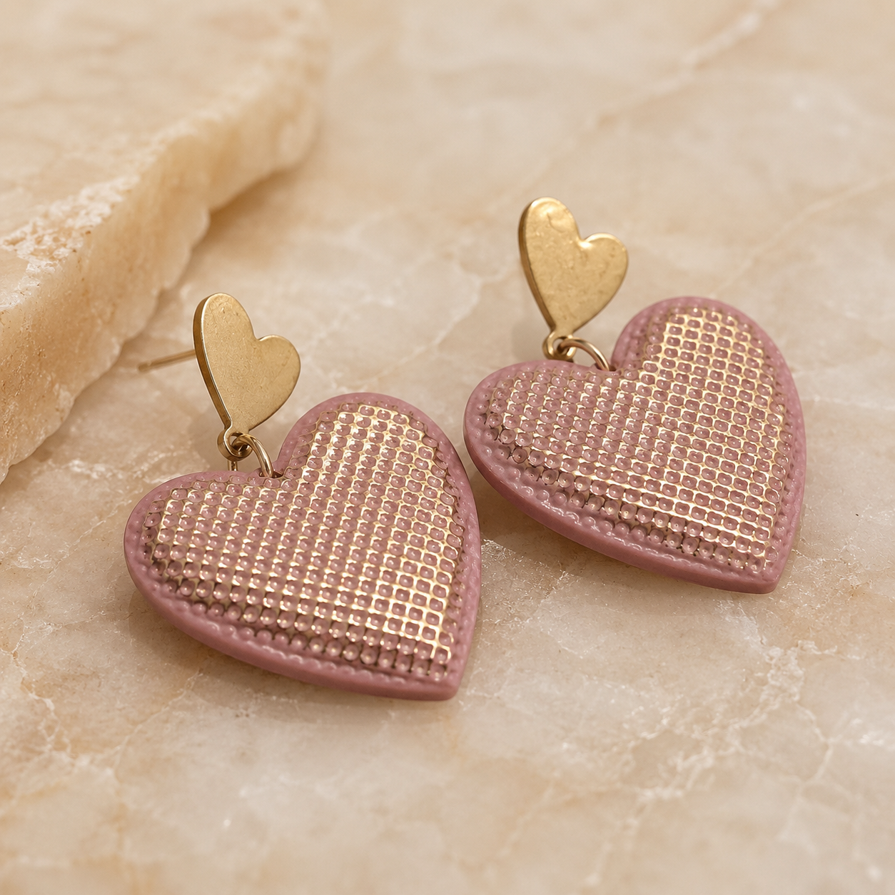 OVERSIZED SHIMMER HEART EARRINGS