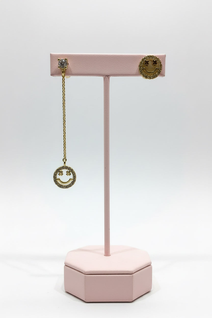 SMILE FACE UNBALANCED GOLD DIPPED STERLING SILVER EARRINGS