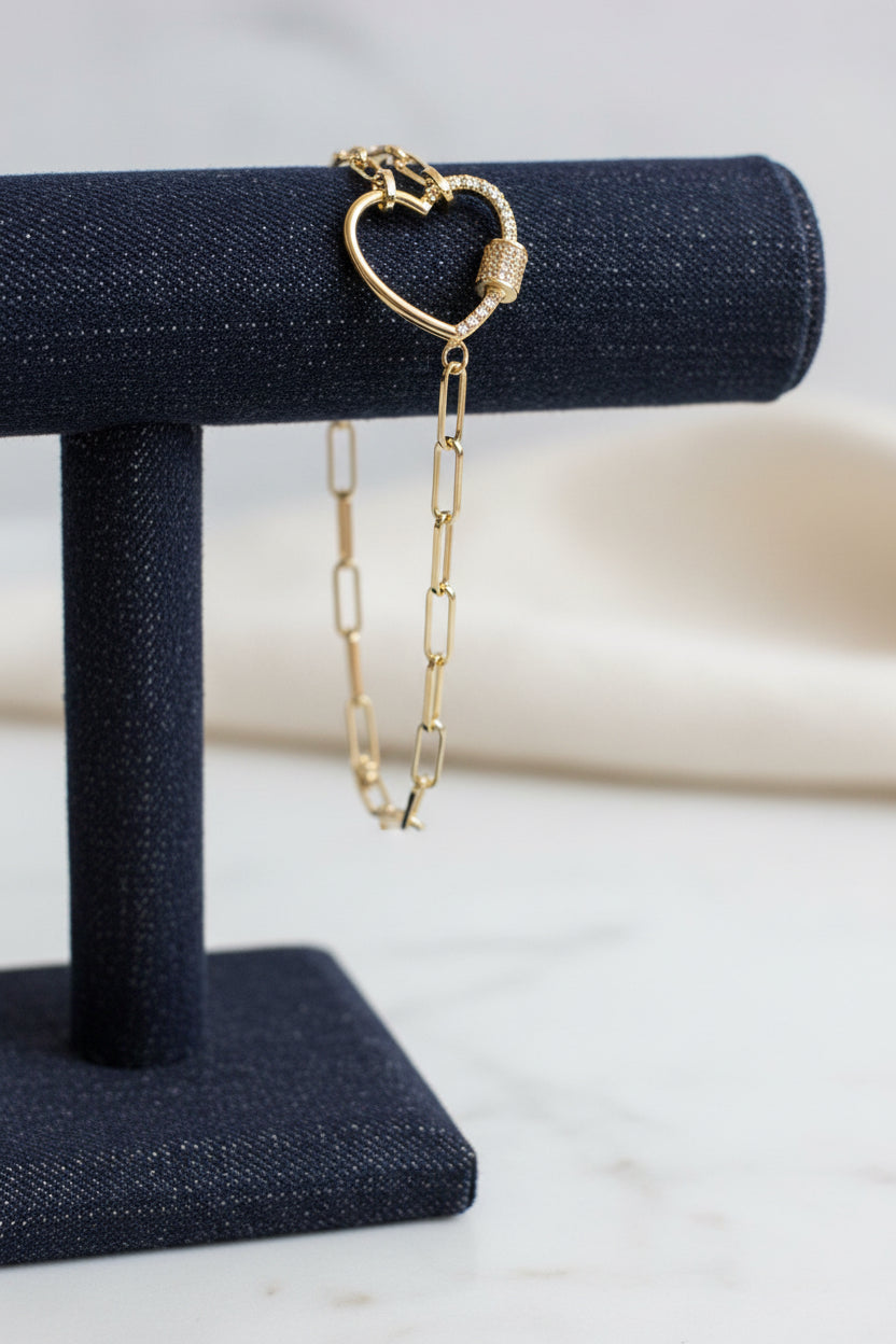 HEART LINKS GOLD DIPPED CHAIN CUBIC ZIRCONIA BRACELET