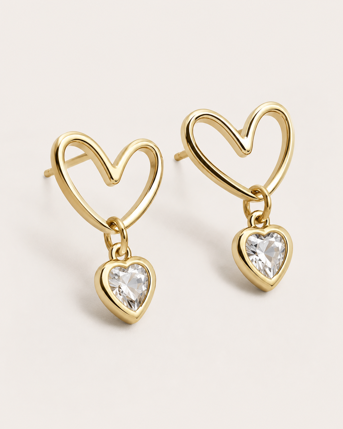 CUBIC ZIRCONIA STERLING SILVER HEART DROP EARRINGS
