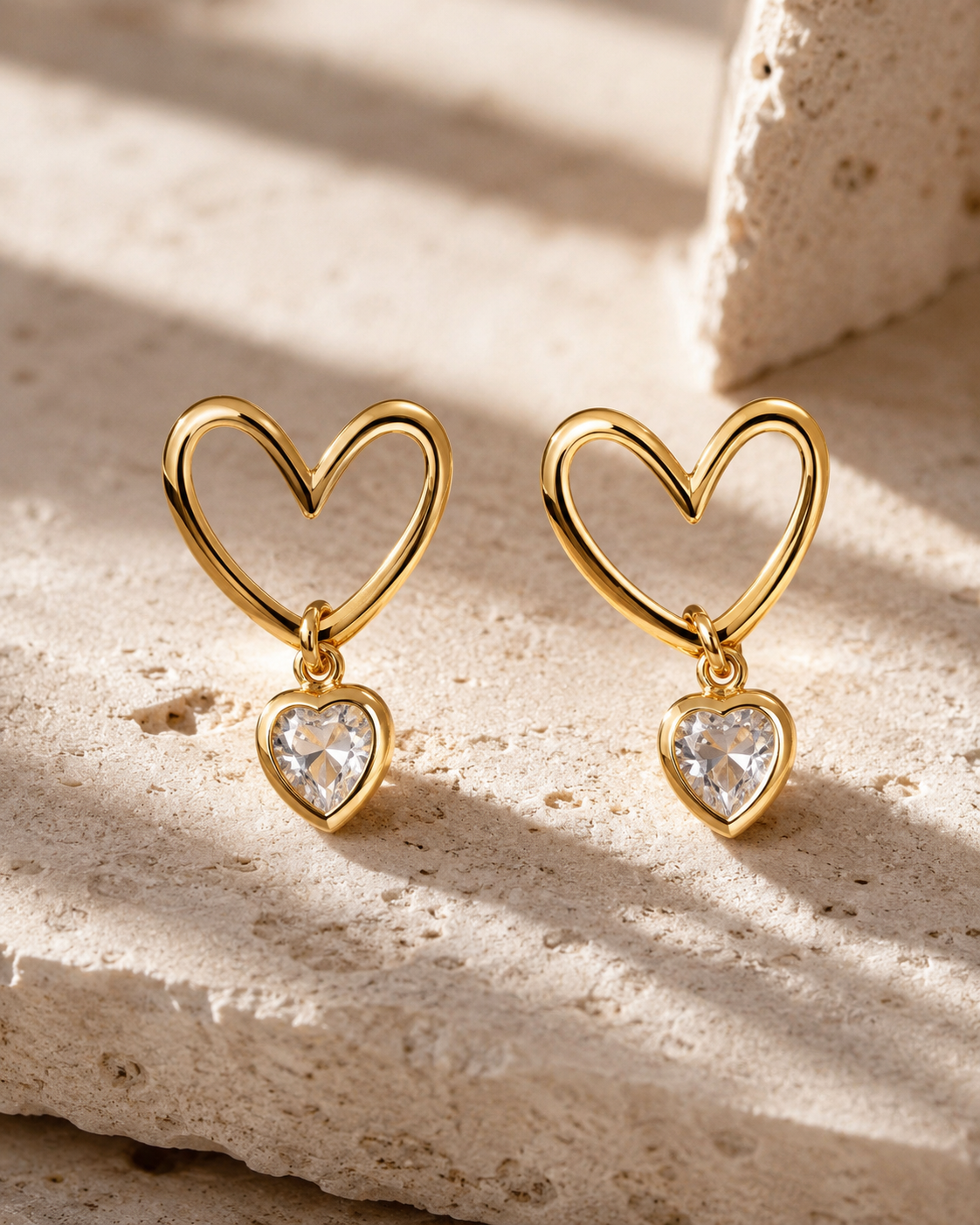 CUBIC ZIRCONIA STERLING SILVER HEART DROP EARRINGS