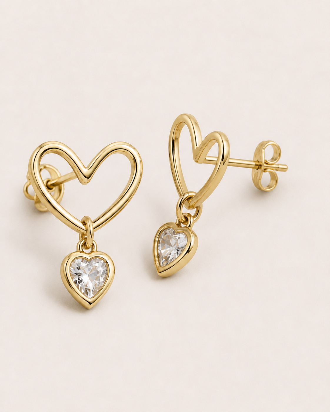 CUBIC ZIRCONIA STERLING SILVER HEART DROP EARRINGS