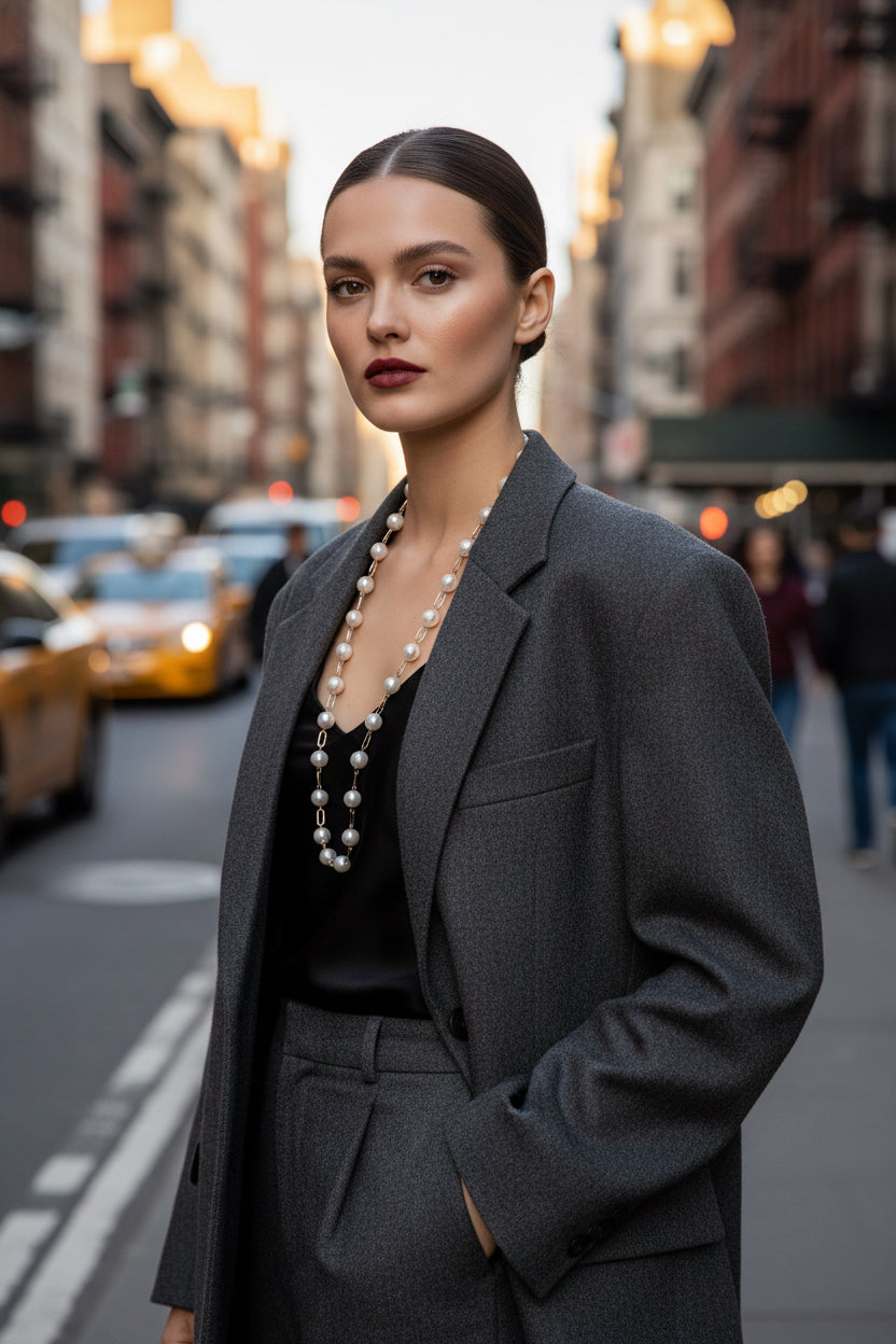 PEARL W PAPER CLIP CHIAN LONG NECKLACE