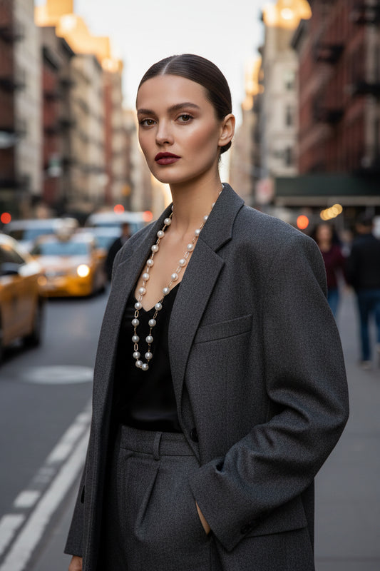 PEARL W PAPER CLIP CHIAN LONG NECKLACE