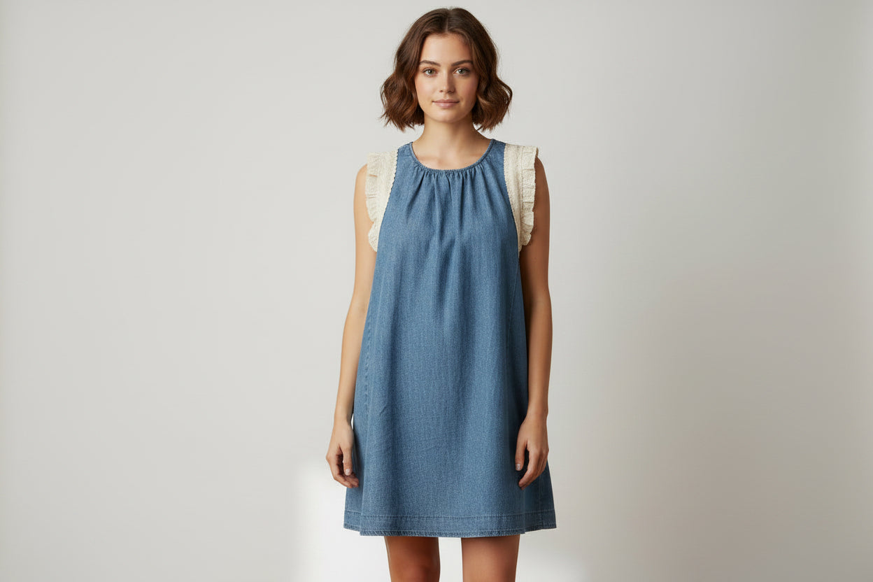 DENIM LACE DETAIL DRESS