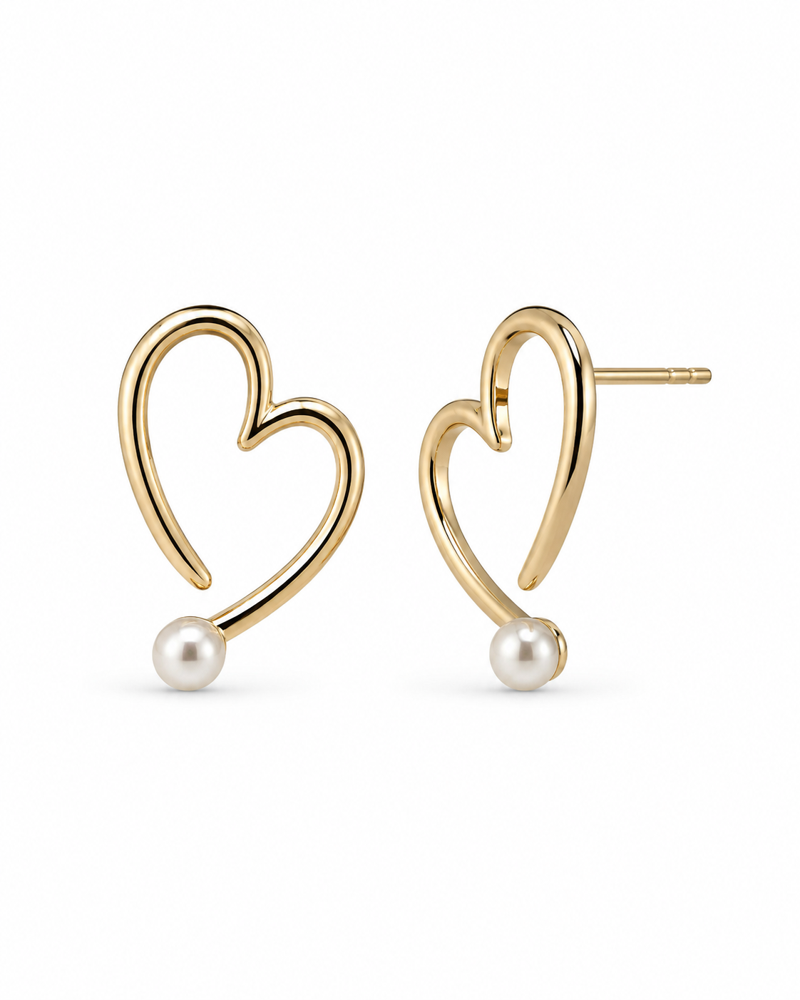 METAL HEART PEARL POST EARRINGS
