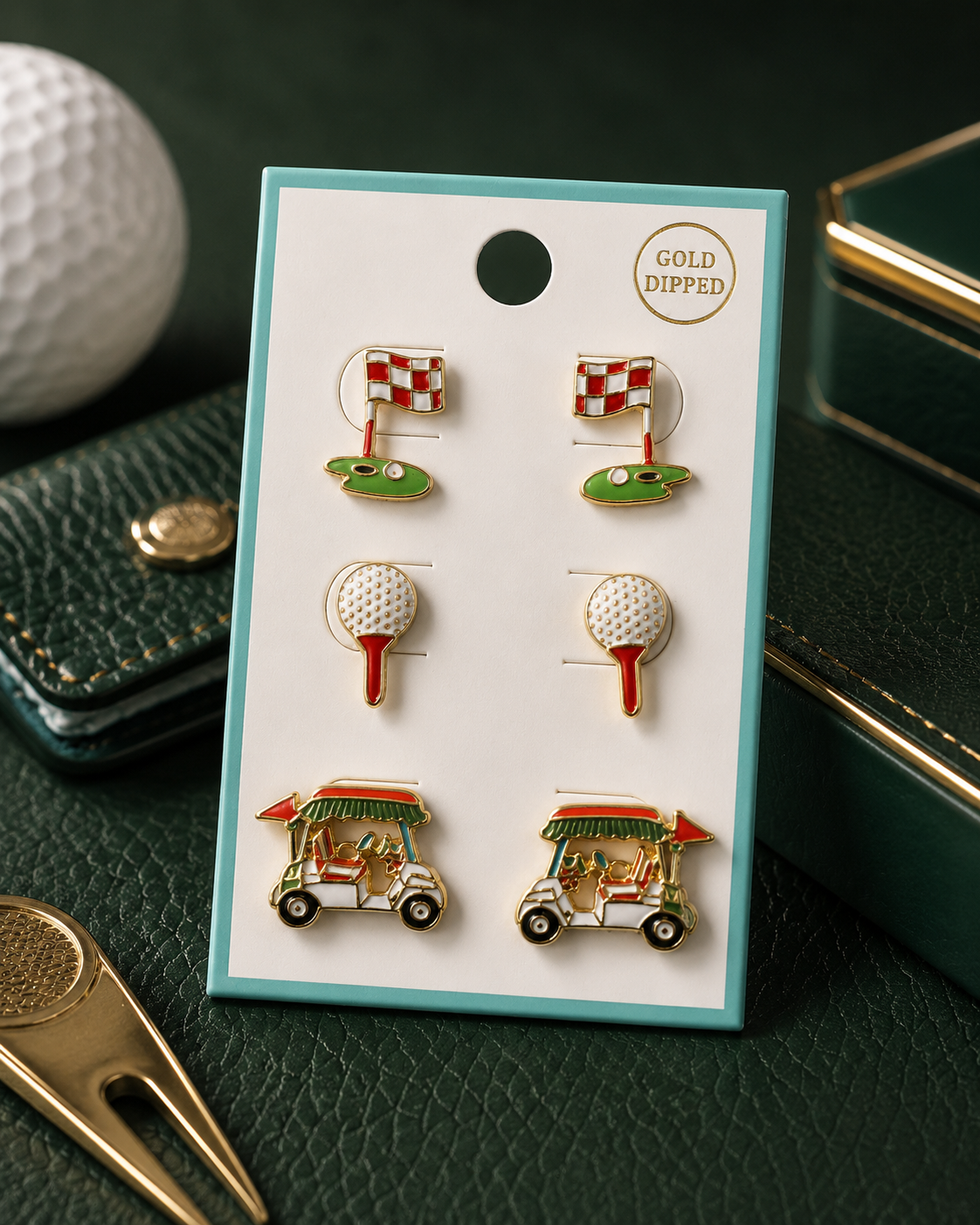 EPOXY GOLF TRIPLE POST EARRING SETS