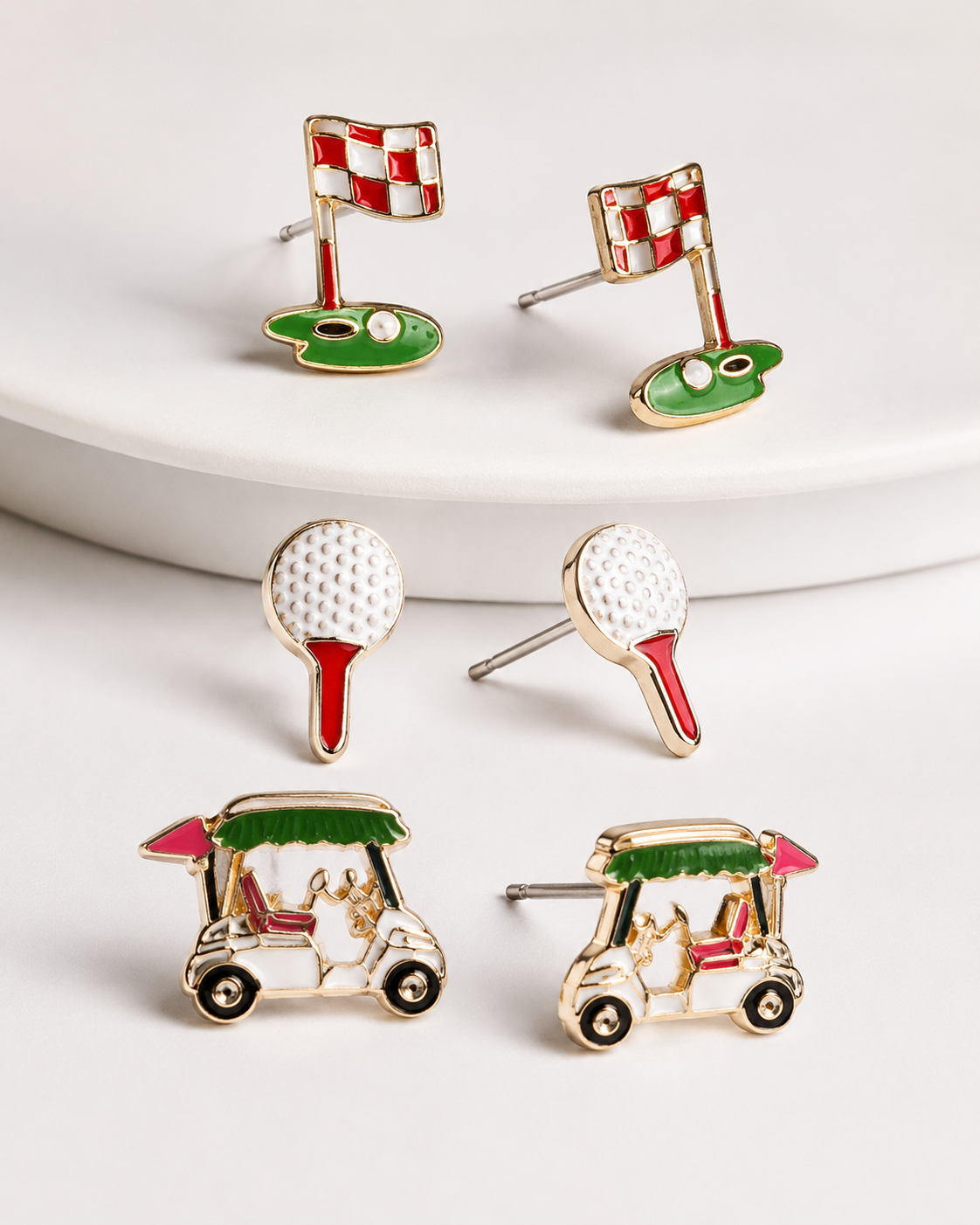 EPOXY GOLF TRIPLE POST EARRING SETS