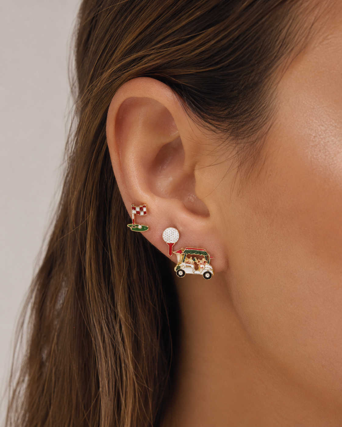 EPOXY GOLF TRIPLE POST EARRING SETS