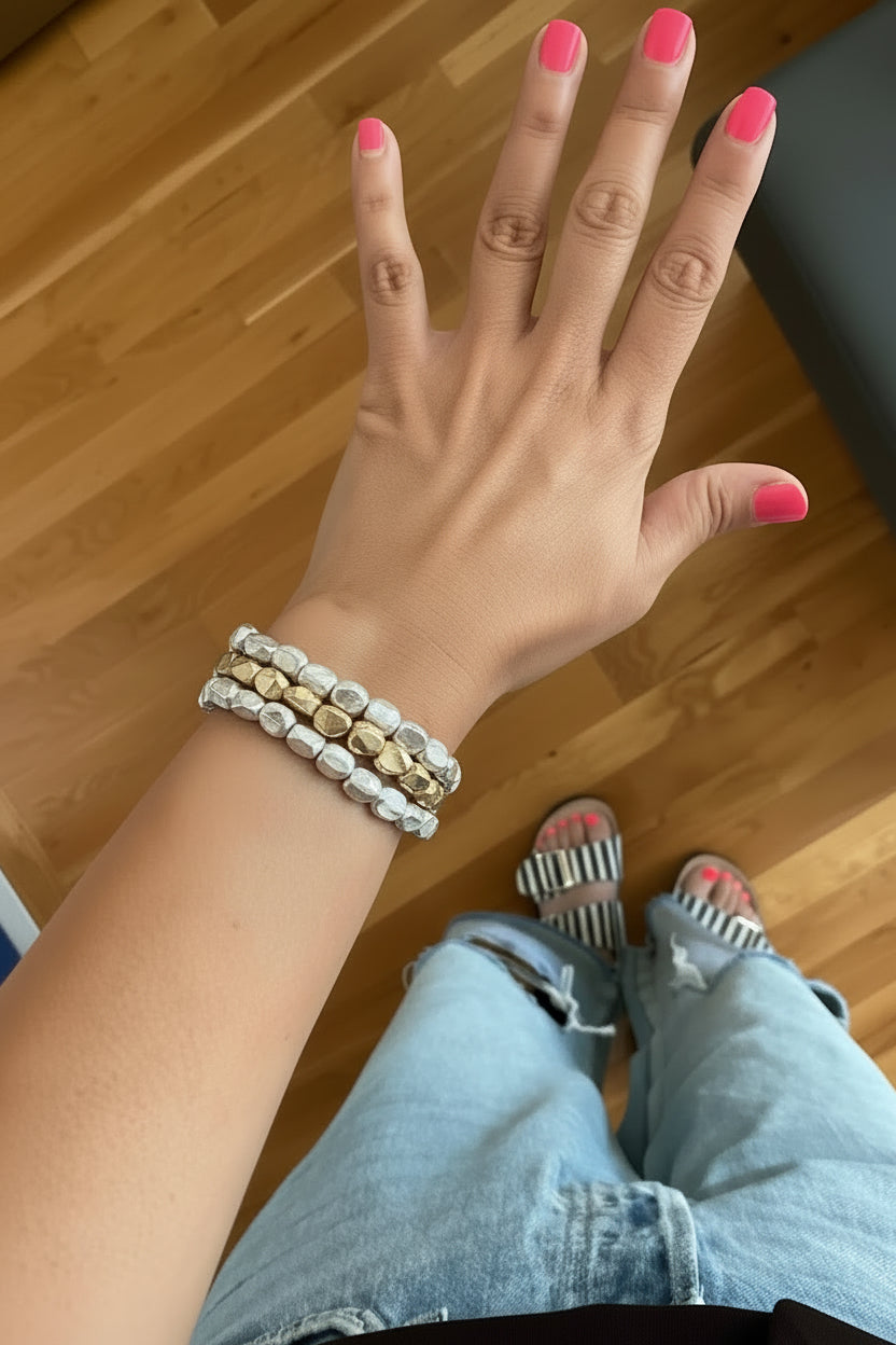 3 STRAND METAL NUGGETS BRACELET