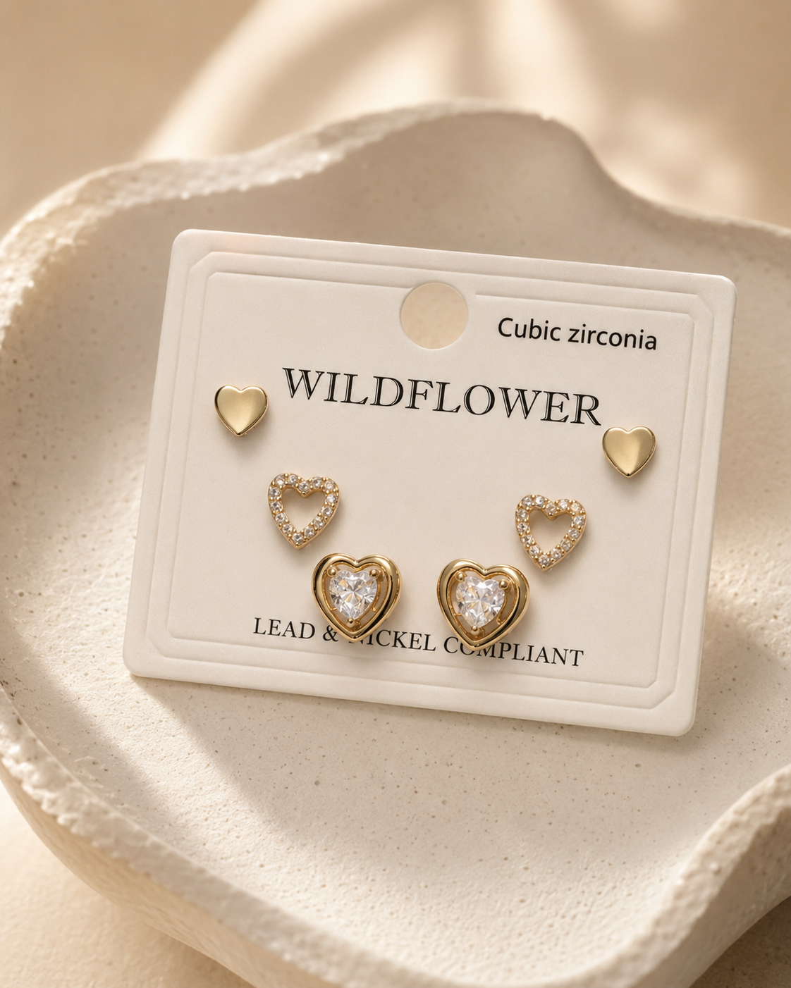CUBIC ZIRCONIA TRIPLE HEART EARRING SETS