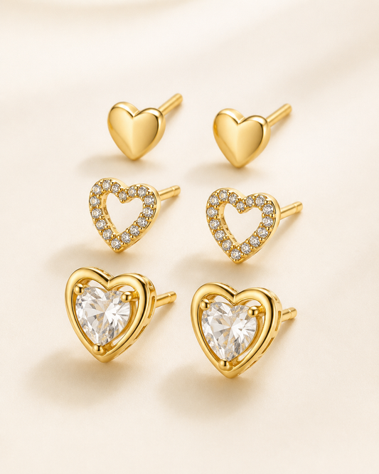 CUBIC ZIRCONIA TRIPLE HEART EARRING SETS