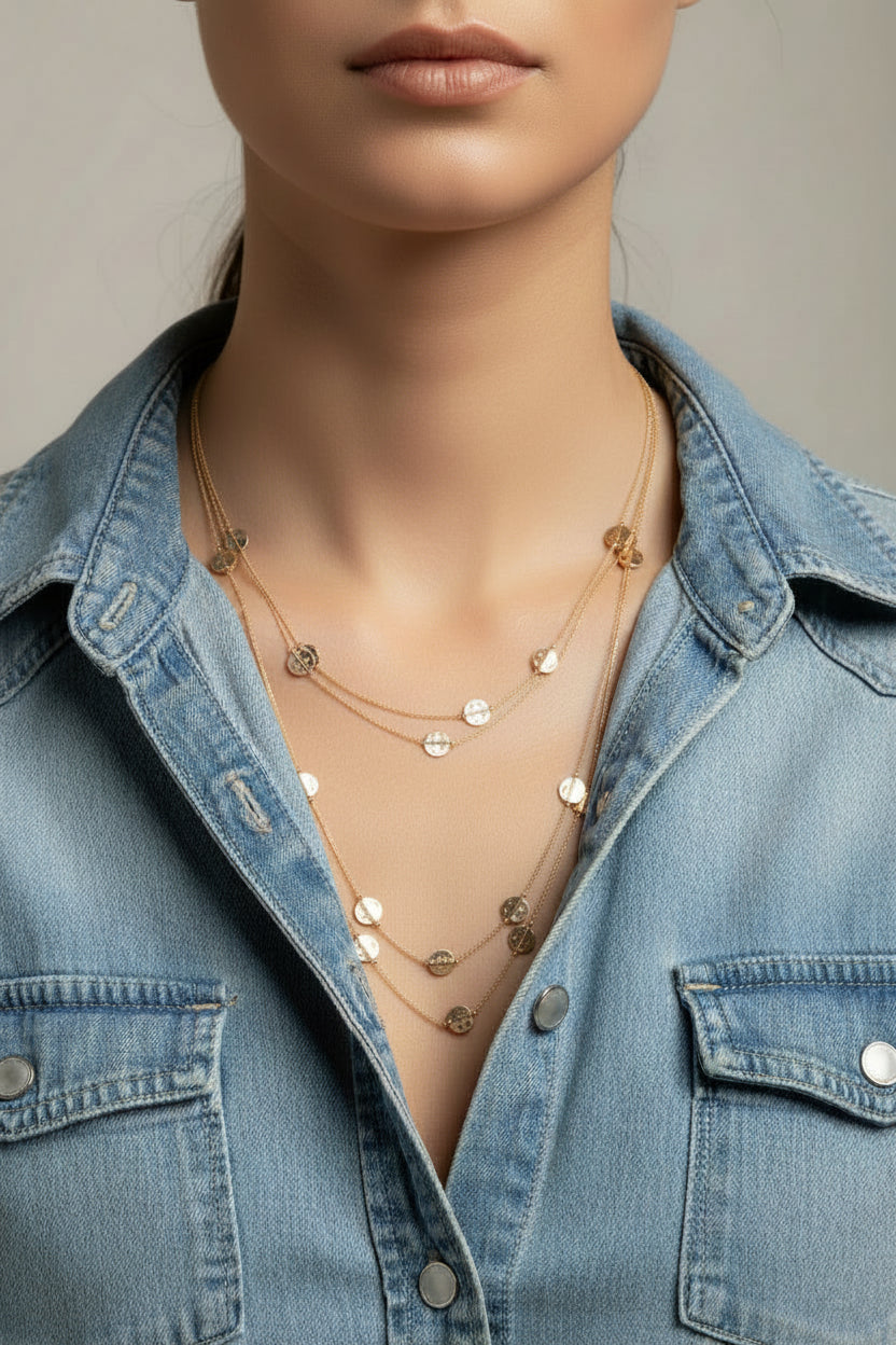 HAMMERED FLAT 2 LAYERS METAL NECKLACE