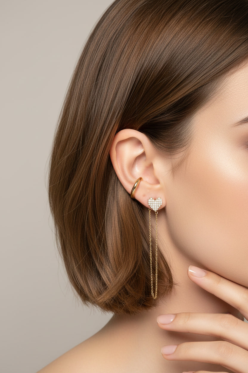 STERLING SILVER GOLD DIPPED CUBIC ZIRCONIA EAR CUFF
