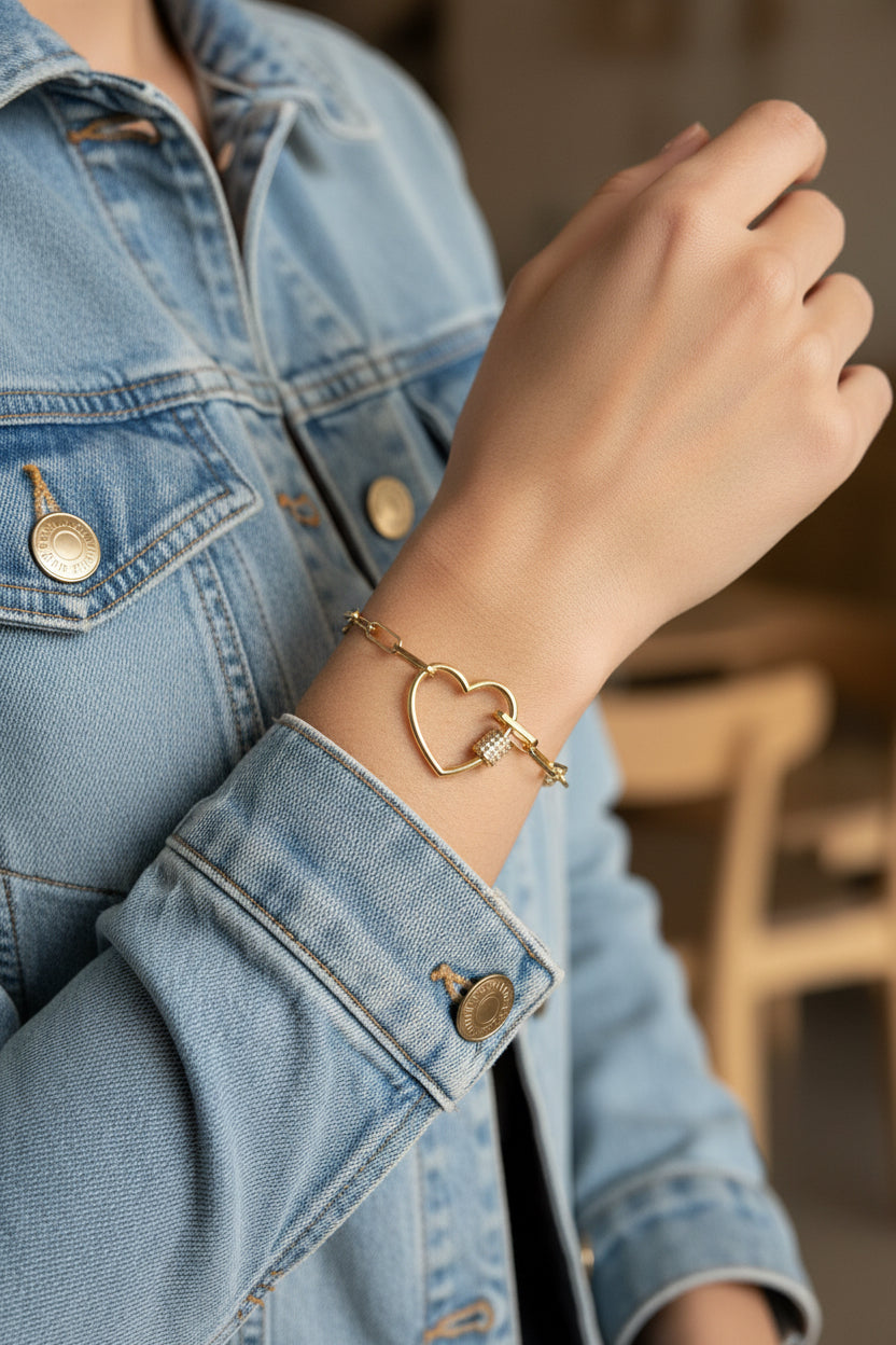 HEART LINKS GOLD DIPPED CHAIN CUBIC ZIRCONIA BRACELET