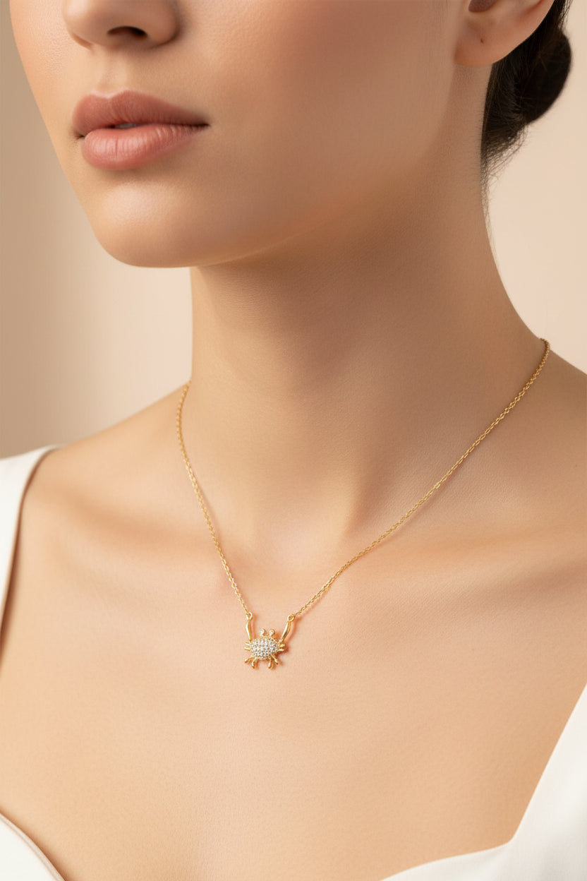 MS.CRABBY 18K GOLD PLATED W CUBIC ZIRCONIA NECKLACE