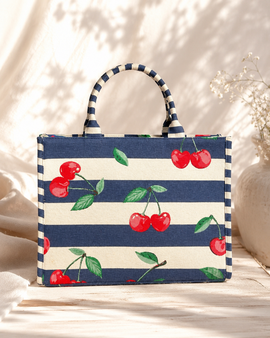 CHERRY STRIPED JACQUARD TOTE