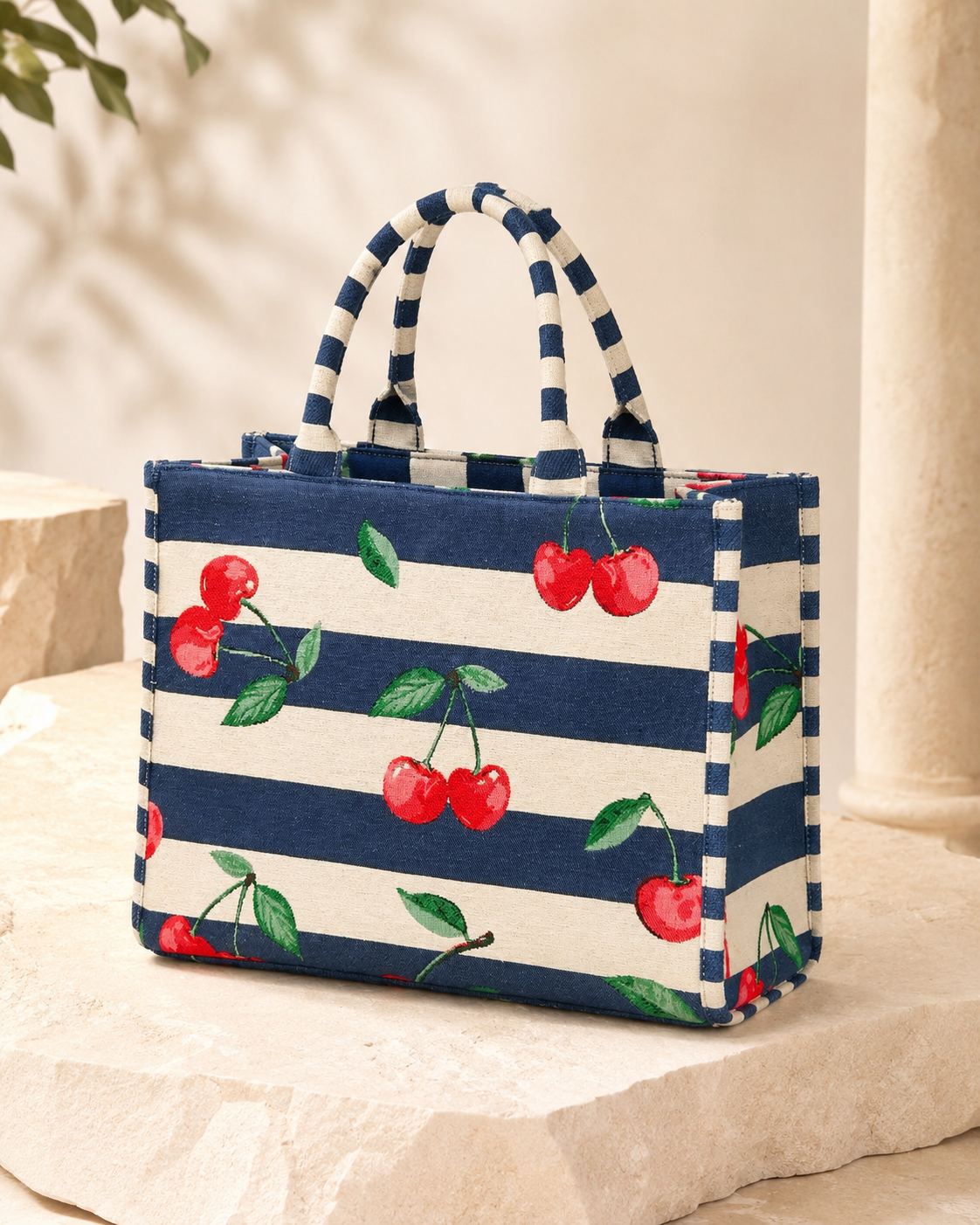 CHERRY STRIPED JACQUARD TOTE