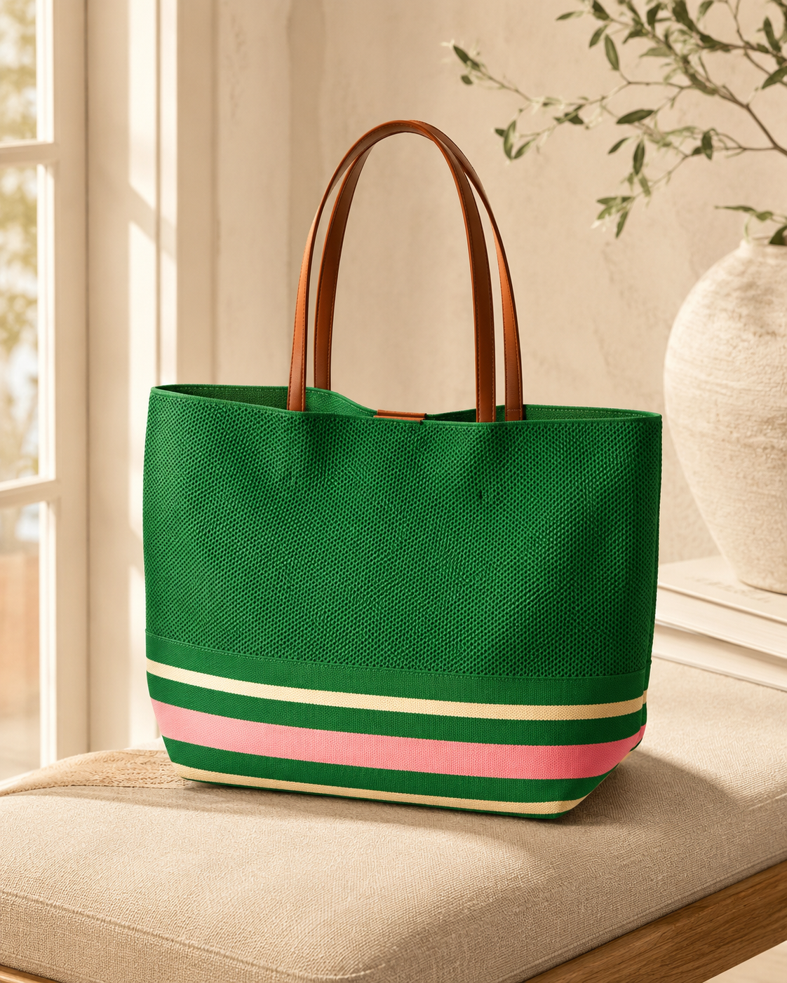 KNIT STRIPED OVERSIZED TOTE