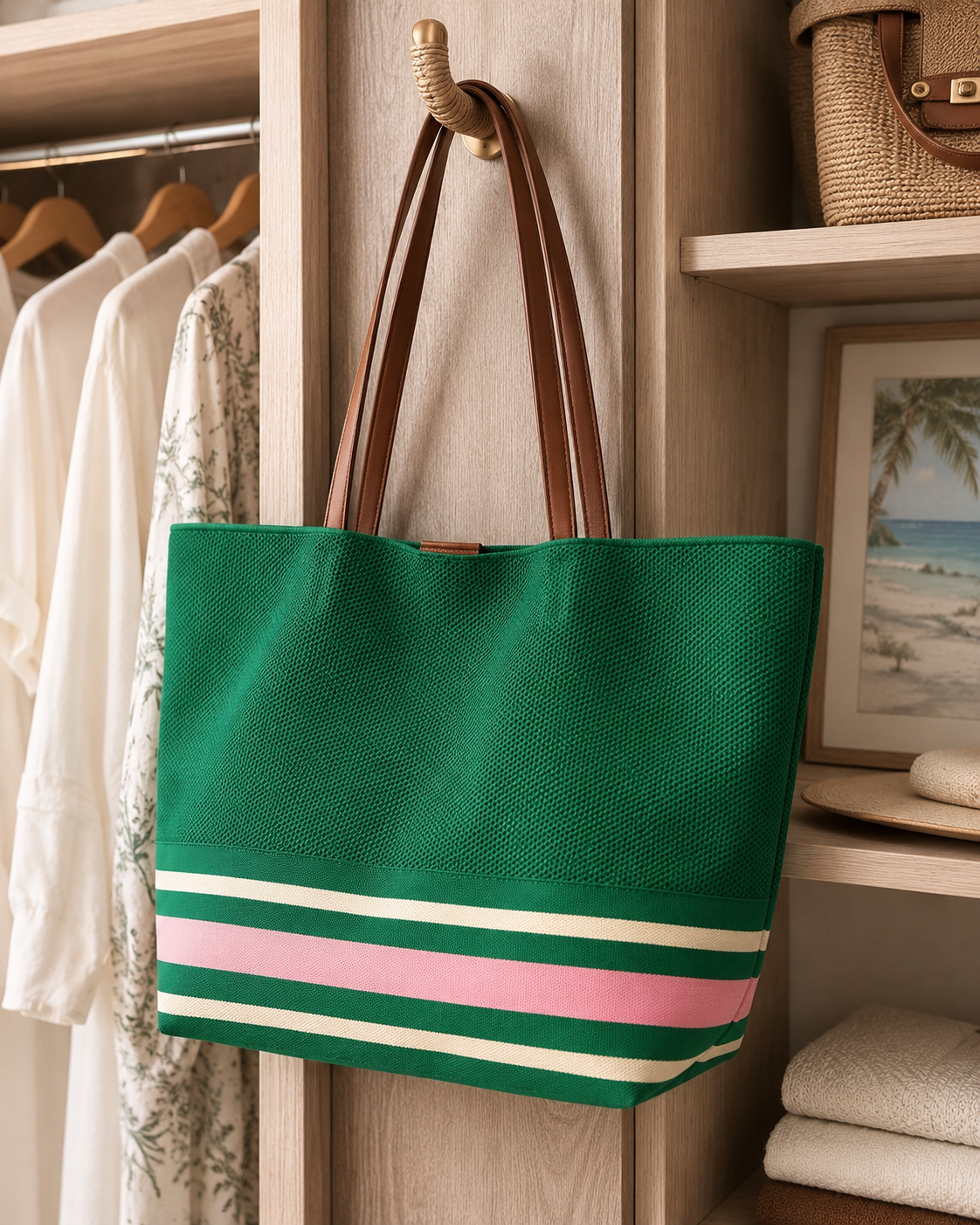 KNIT STRIPED OVERSIZED TOTE
