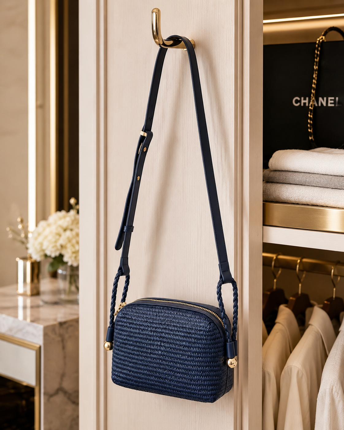 STRAW SMALL CROSSBODY - NAVY