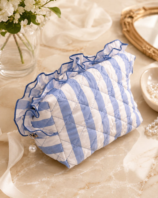 FANCY LARGE STRIPED PEARL ZIP POUCH