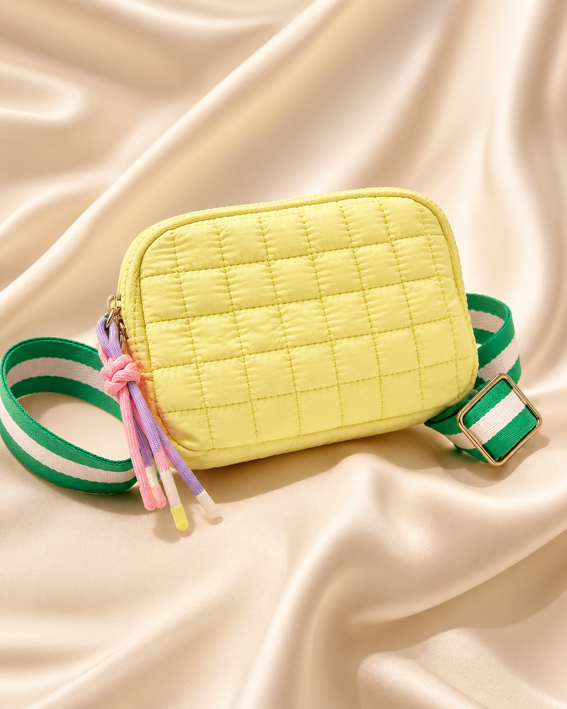QUILTED STRIPED STRAP BELT BAG