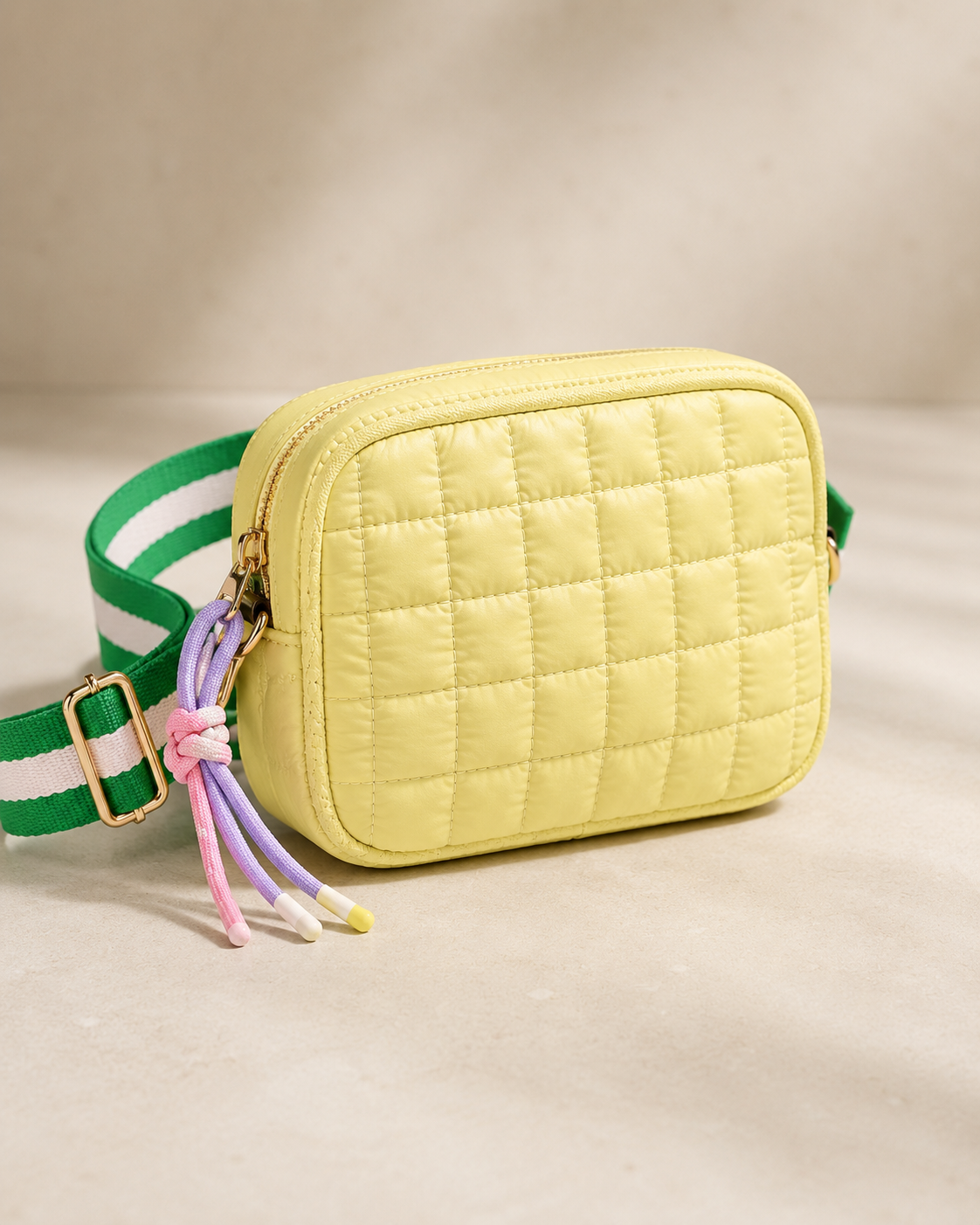 QUILTED STRIPED STRAP BELT BAG