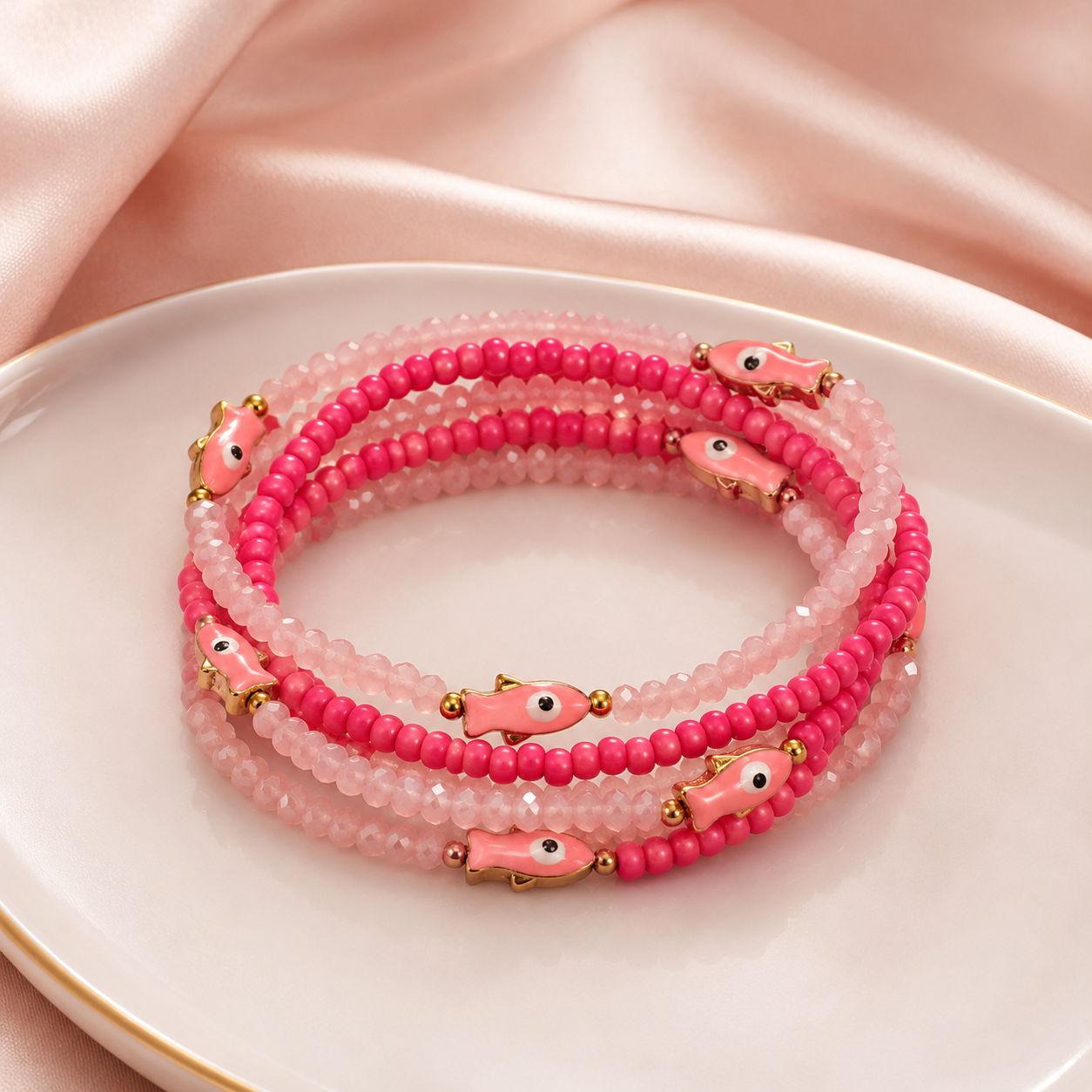 GLASS BEAD FISH MULTI STACKABLE ELASTIC BRACELET
