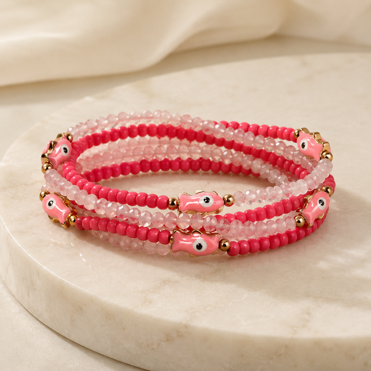 GLASS BEAD FISH MULTI STACKABLE ELASTIC BRACELET