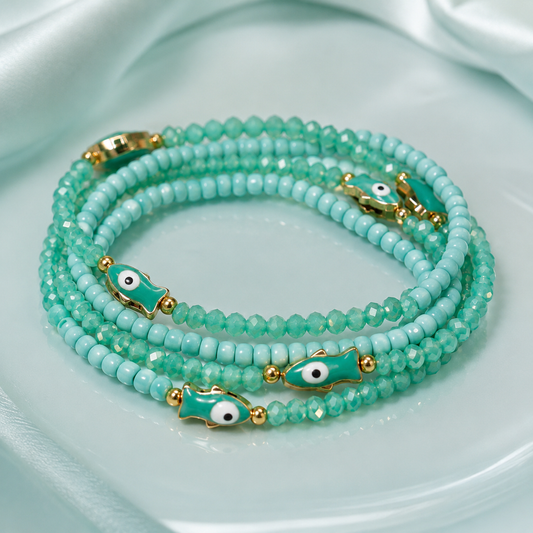 GLASS BEAD FISH MULTI STACKABLE ELASTIC BRACELET