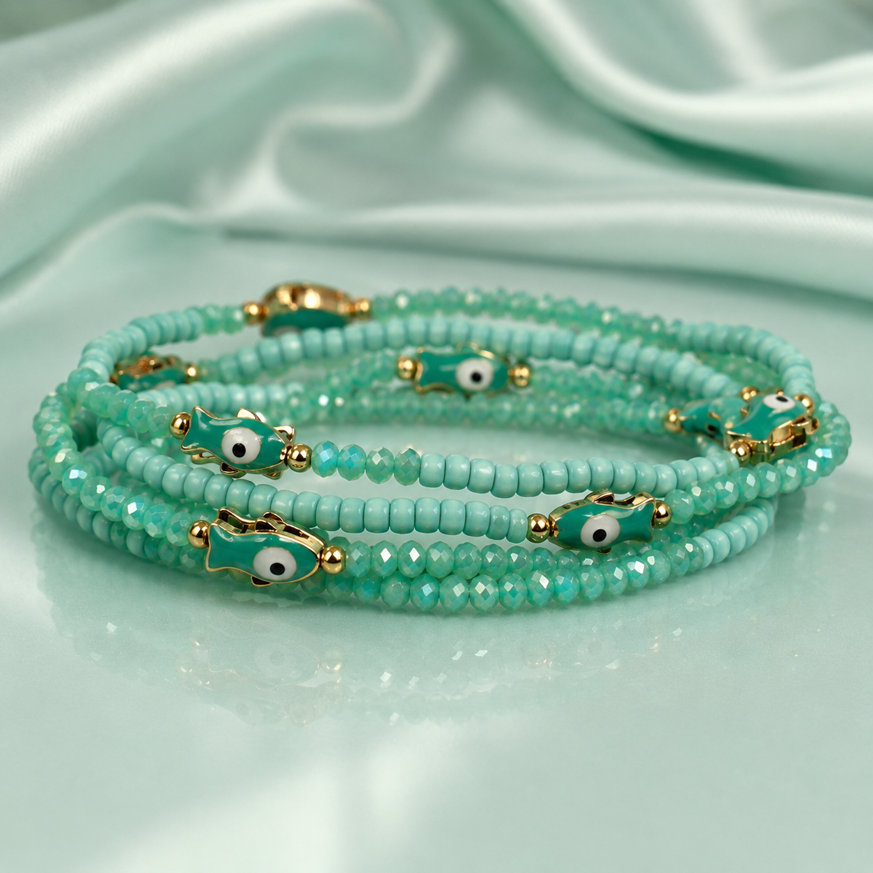 GLASS BEAD FISH MULTI STACKABLE ELASTIC BRACELET