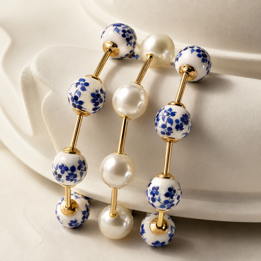 PEARL CERAMIC BAR STACKABLE ELASTIC BRACELET