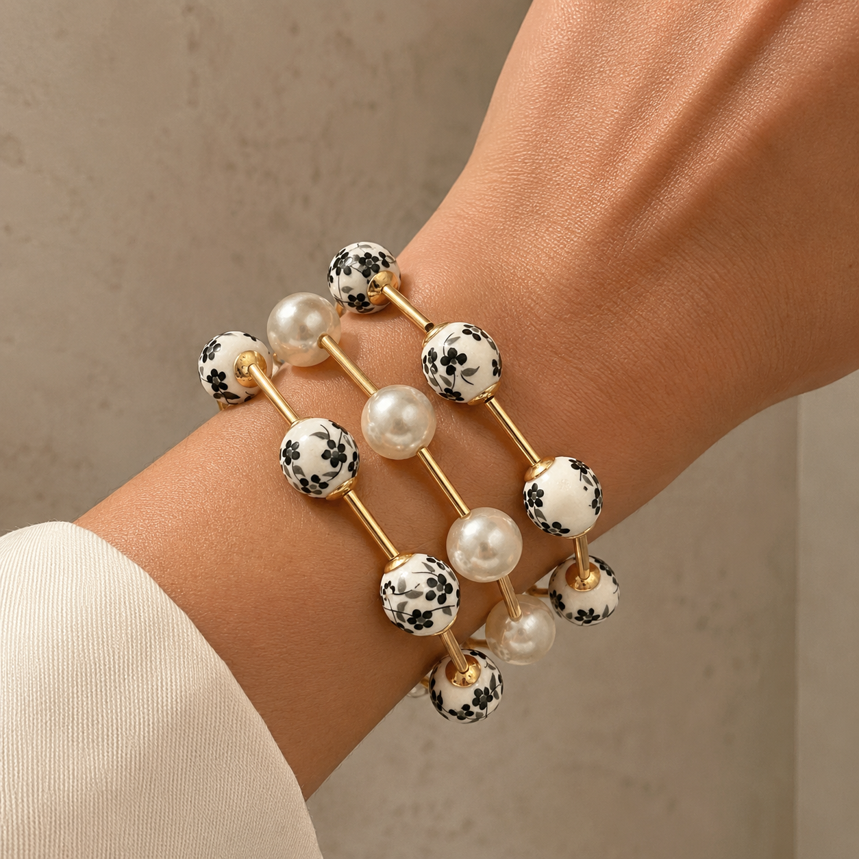PEARL CERAMIC BAR STACKABLE ELASTIC BRACELET
