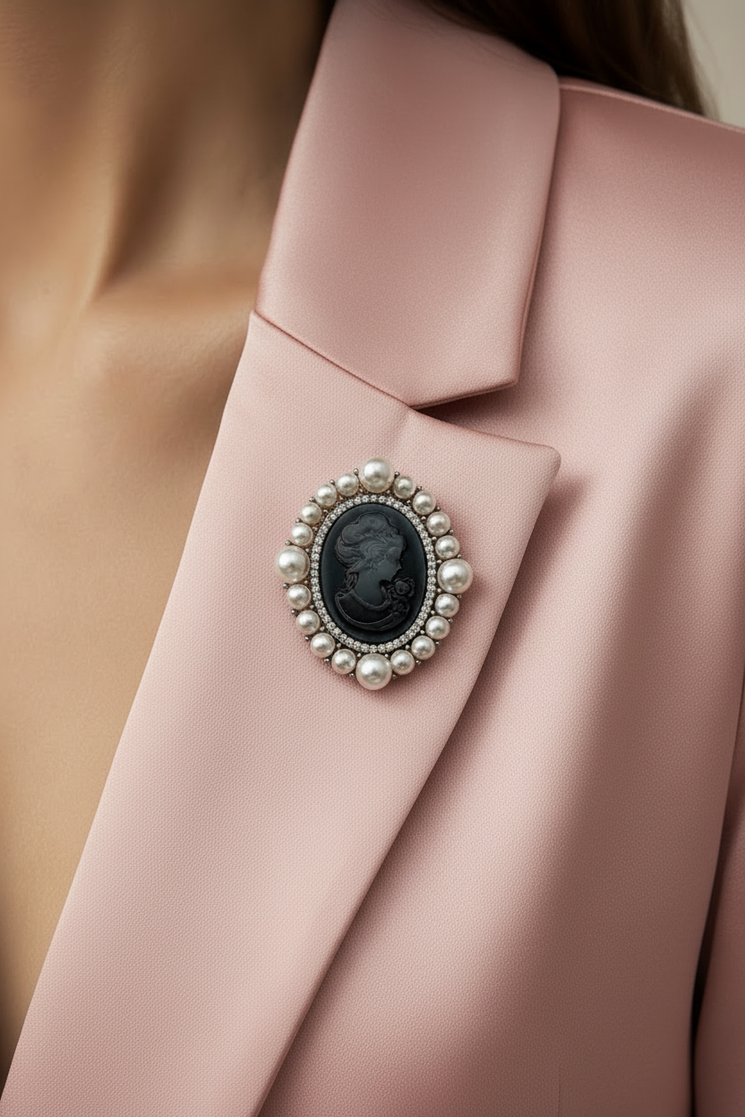 PEARL EPOXY CAMEO BROOCH