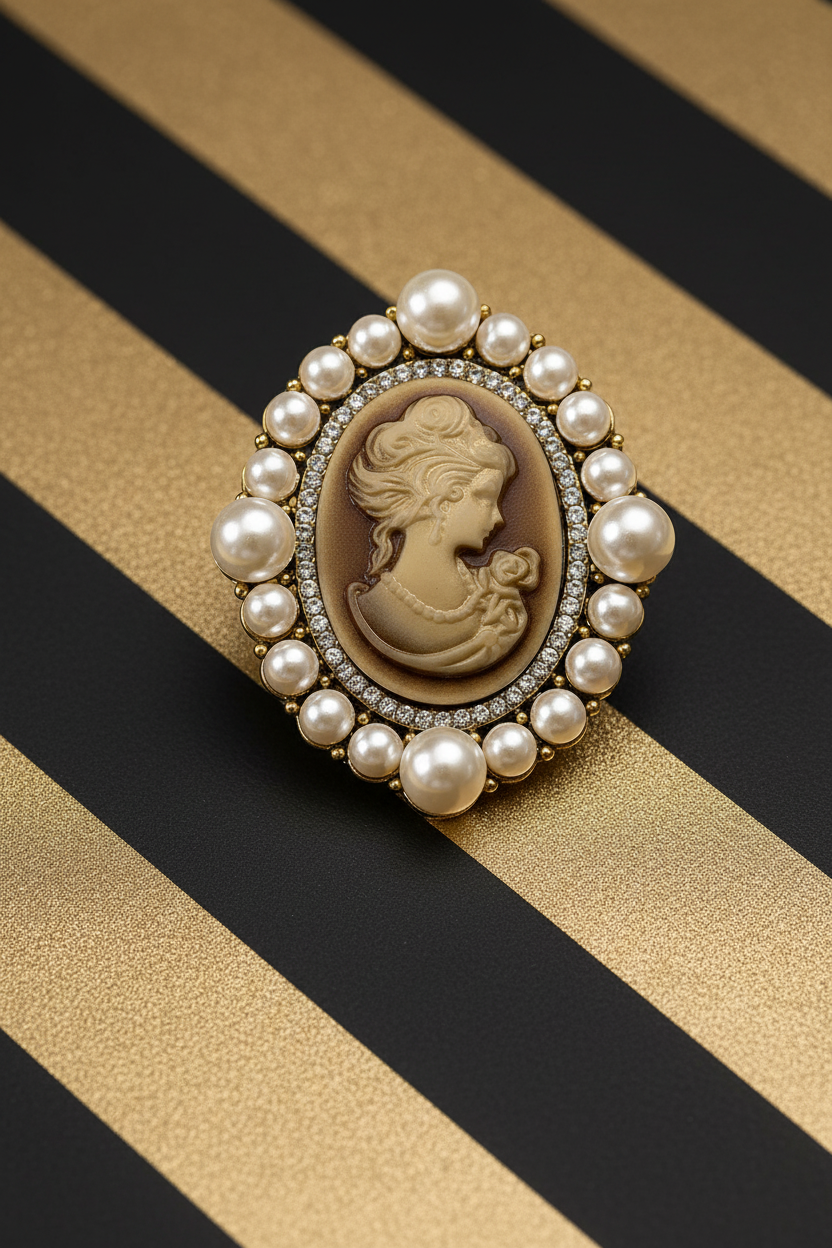 PEARL EPOXY CAMEO BROOCH