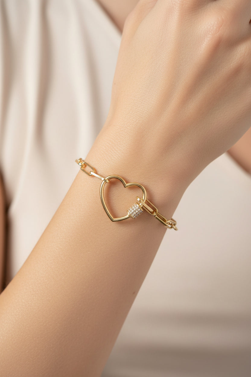 HEART LINKS GOLD DIPPED CHAIN CUBIC ZIRCONIA BRACELET