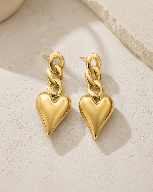STAINLESS CHAIN & HEART EARRINGS