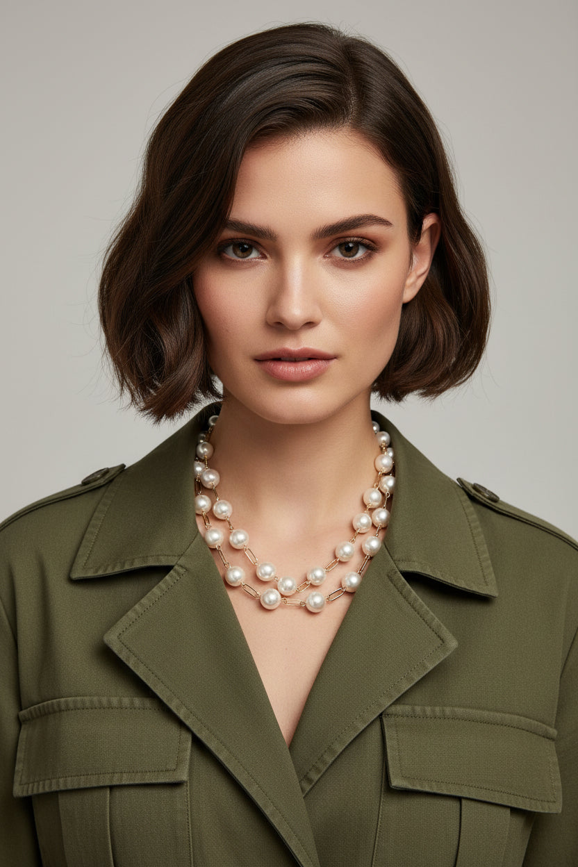 PEARL W PAPER CLIP CHIAN LONG NECKLACE
