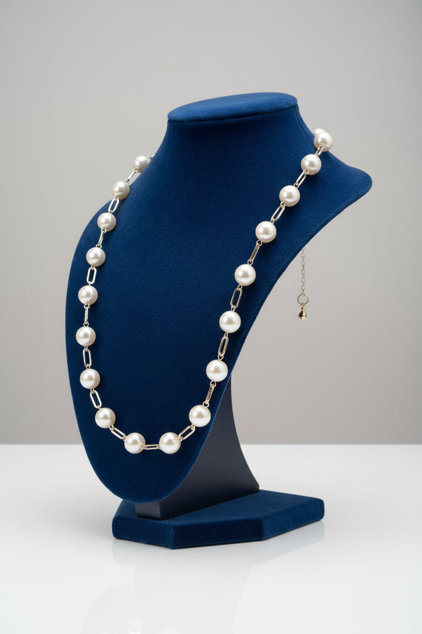 PEARL W PAPER CLIP CHIAN LONG NECKLACE