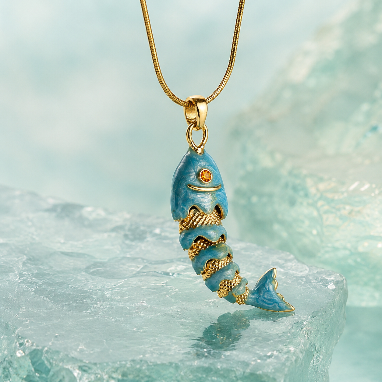 EPOXY STAINLESS SEALIFE FISH NECKLACE